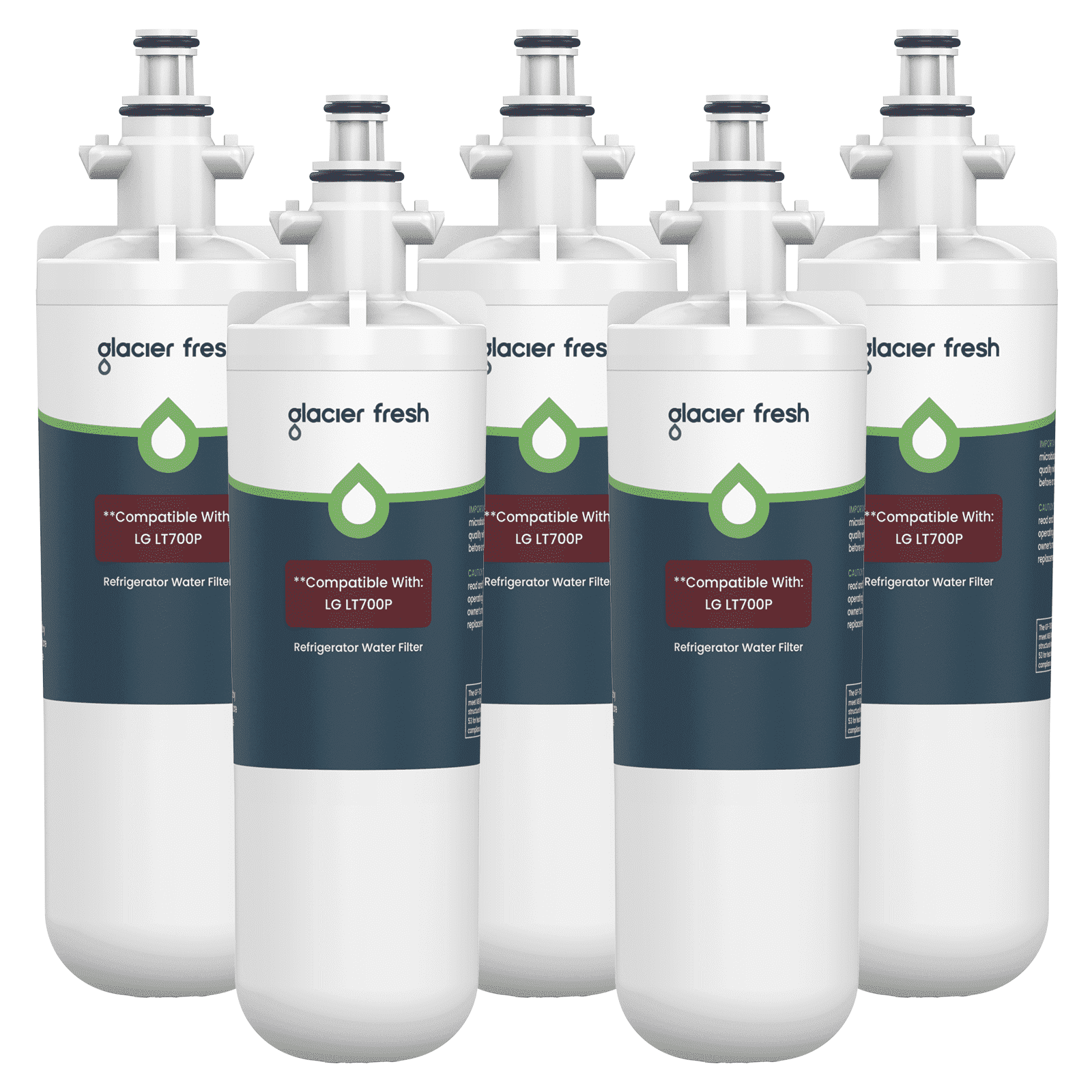 GLACIER FRESH LT700P Refrigerator Water Filter, NSF/ANSI 53 & 372 Certified, Compatible with LT700PC, ADQ36006101, ADQ36006102, RWF1200A, Kenmore 9690, 5 Pack
