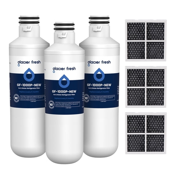 GLACIER FRESH LT1000PC Replacement Water Filter, Compatible with LT1000PC/PCS, LT1000PC, LT-1000PC, MDJ64844601, ADQ747935 ADQ74793504 Water Filter and LT120F ADQ73334008 Fresh Air Filter 3 Pack