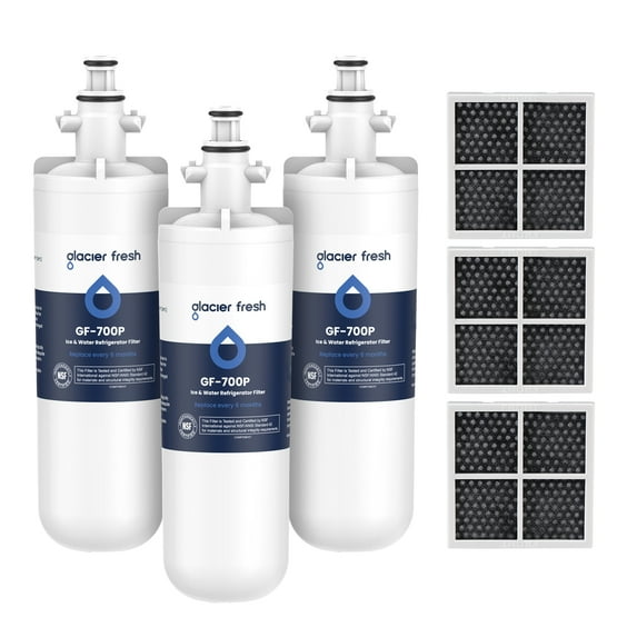 GLACIER FRESH for LT700P Refrigerator Water Filter, Replacement for LT700PC, ADQ36006101, ADQ36006102, RWF1200A, AGF80300801, LFXC24726S, LMXS27626S and LT120F Air Filters, 3 Packs