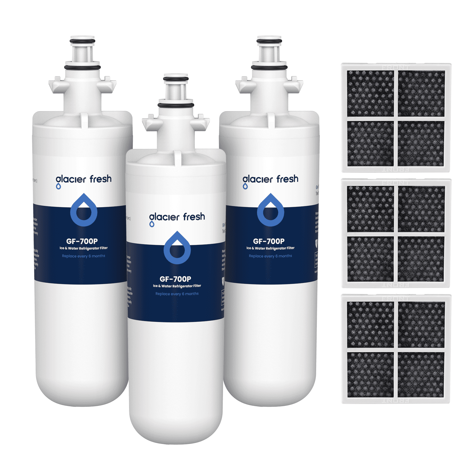GLACIER FRESH for LT700P Refrigerator Water Filter, Replacement for LT700PC, ADQ36006101, ADQ36006102, RWF1200A, AGF80300801, LFXC24726S, LMXS27626S and LT120F Air Filters, 3 Packs