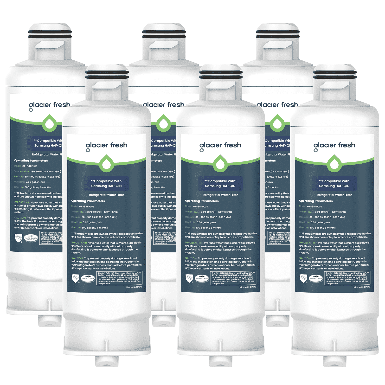 GLACIER FRESH DA97-17376B Refrigerator Water Filter, NSF/ANSI 53 & 372 Certified, Compatible with HAF-QIN, HAF-QIN/EXP, DA97-08006C, RF23M8070SG, RF23M8070SR, RF23M8090SG, 6 Pack
