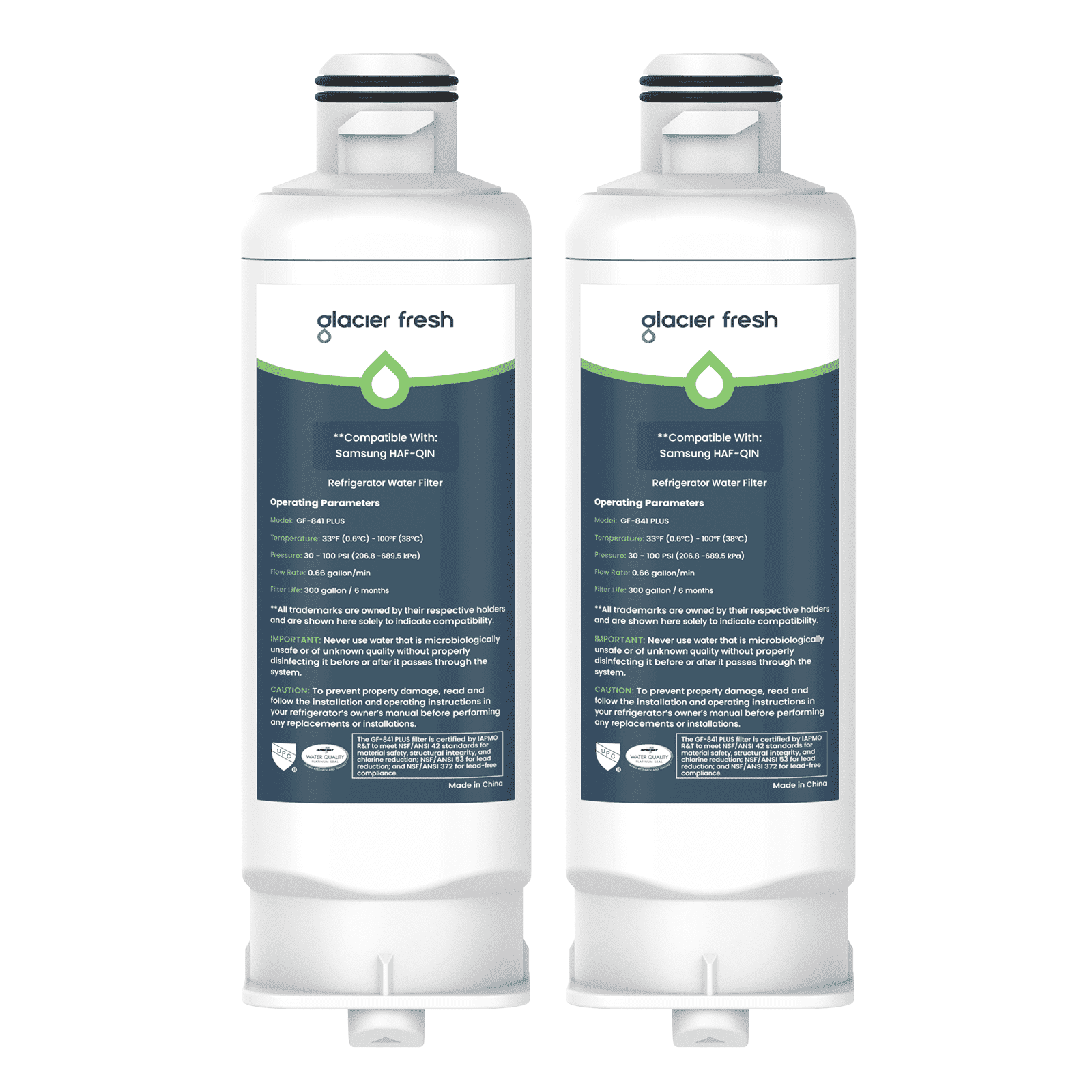 GLACIER FRESH DA97-17376B Refrigerator Water Filter, NSF/ANSI 53 & 372 Certified, Compatible with HAF-QIN, HAF-QIN/EXP, DA97-08006C, RF23M8070SG, RF23M8070SR, RF23M8090SG, 2 Pack