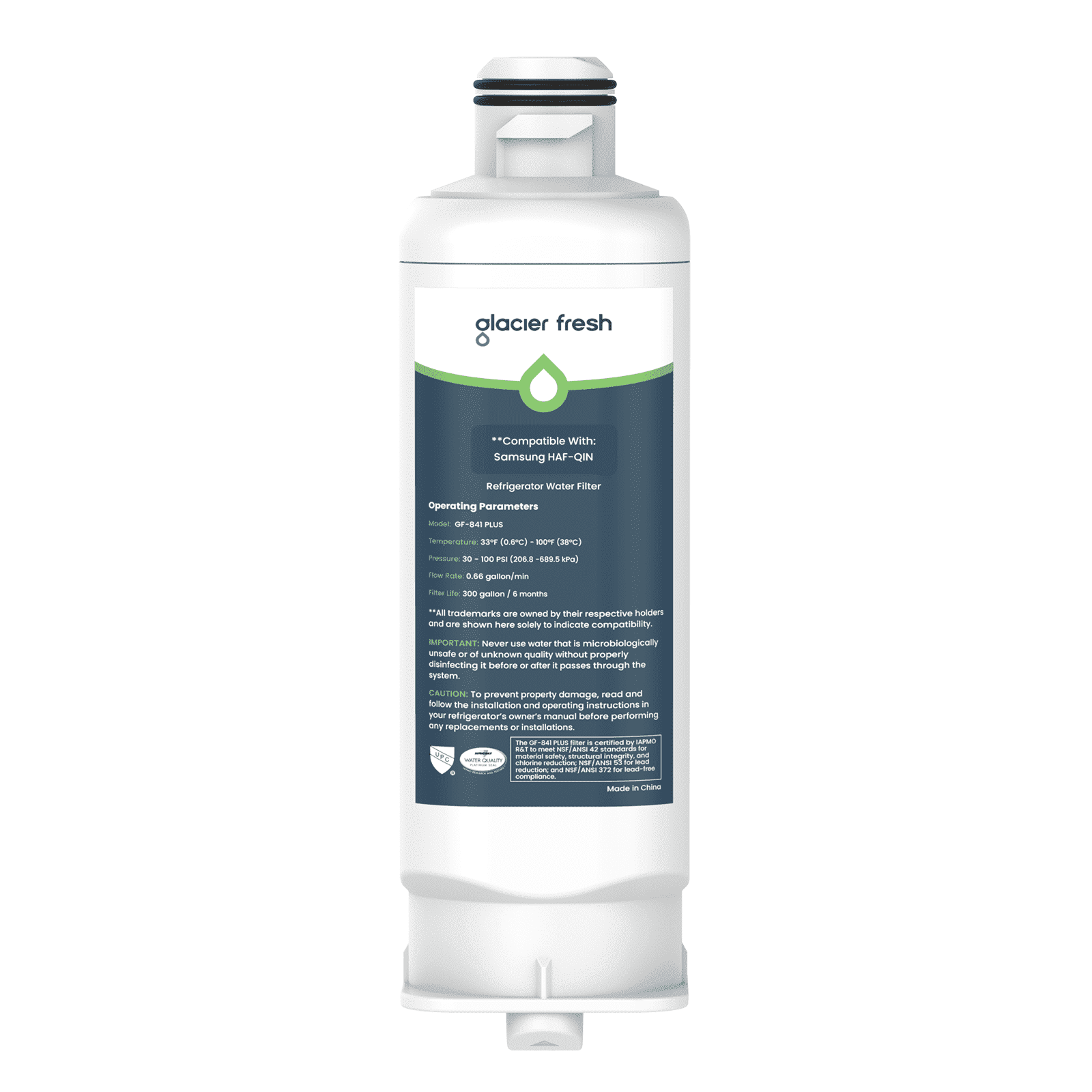 GLACIER FRESH DA97-17376B Refrigerator Water Filter, NSF/ANSI 53 & 372 Certified, Compatible with HAF-QIN, HAF-QIN/EXP, DA97-08006C, RF23M8070SG, RF23M8070SR, RF23M8090SG, 1 Pack