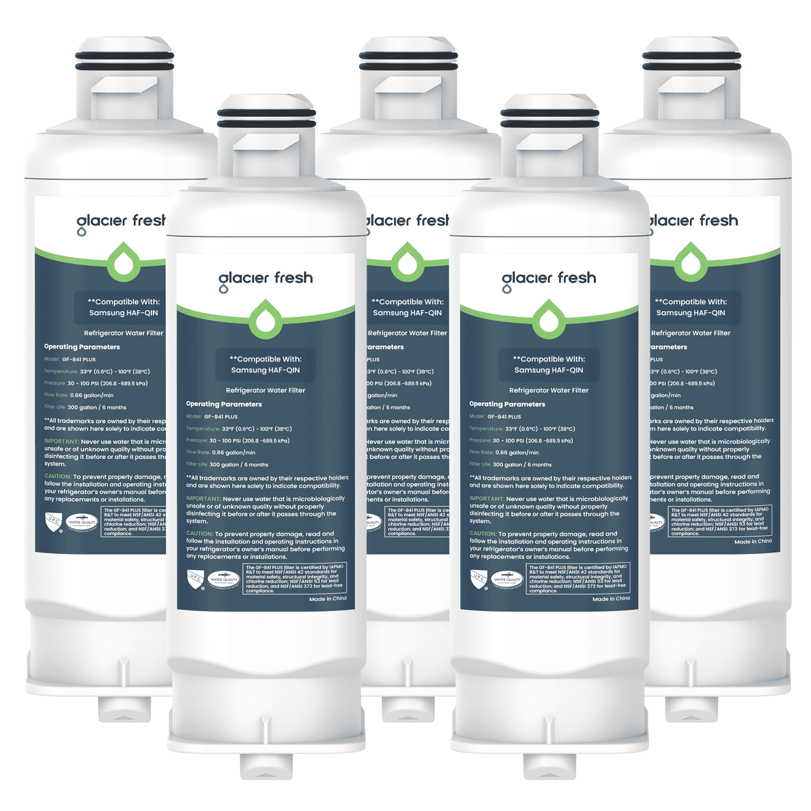GLACIER FRESH DA97-17376B Refrigerator Water Filter, NSF/ANSI 53 & 372 Certified, Compatible with HAF-QIN, HAF-QIN/EXP, DA97-08006C, RF23M8070SG, RF23M8070SR, RF23M8090SG, 5 Pack