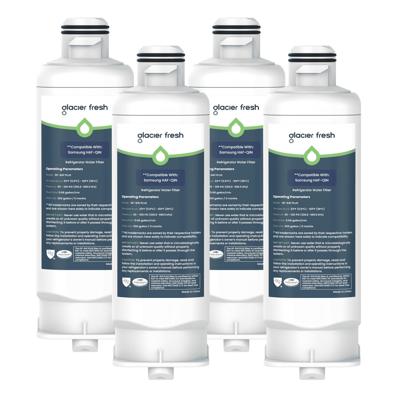 GLACIER FRESH DA97-17376B Refrigerator Water Filter, NSF/ANSI 53 & 372 Certified, Compatible with HAF-QIN, HAF-QIN/EXP, DA97-08006C, RF23M8070SG, RF23M8070SR, RF23M8090SG, 4 Pack