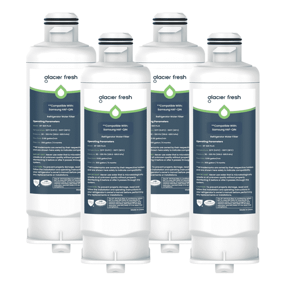 GLACIER FRESH DA97-17376B Refrigerator Water Filter, NSF/ANSI 53 & 372 Certified, Compatible with HAF-QIN, HAF-QIN/EXP, DA97-08006C, RF23M8070SG, RF23M8070SR, RF23M8090SG, 4 Pack