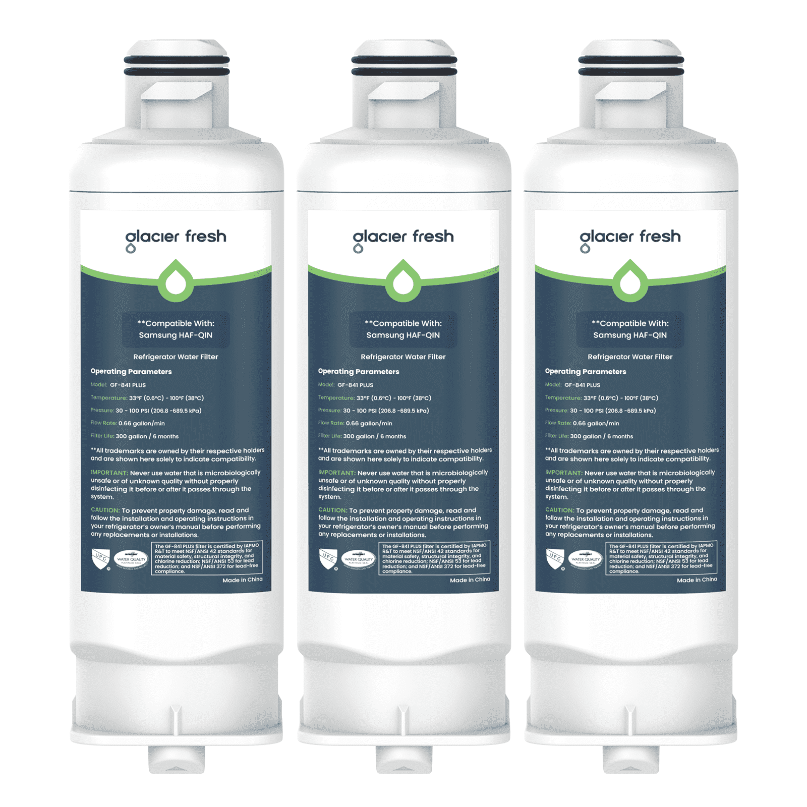 GLACIER FRESH DA97-17376B Refrigerator Water Filter, NSF/ANSI 53 & 372 Certified, Compatible with HAF-QIN, HAF-QIN/EXP, DA97-08006C, RF23M8070SG, RF23M8070SR, RF23M8090SG, 3 Pack