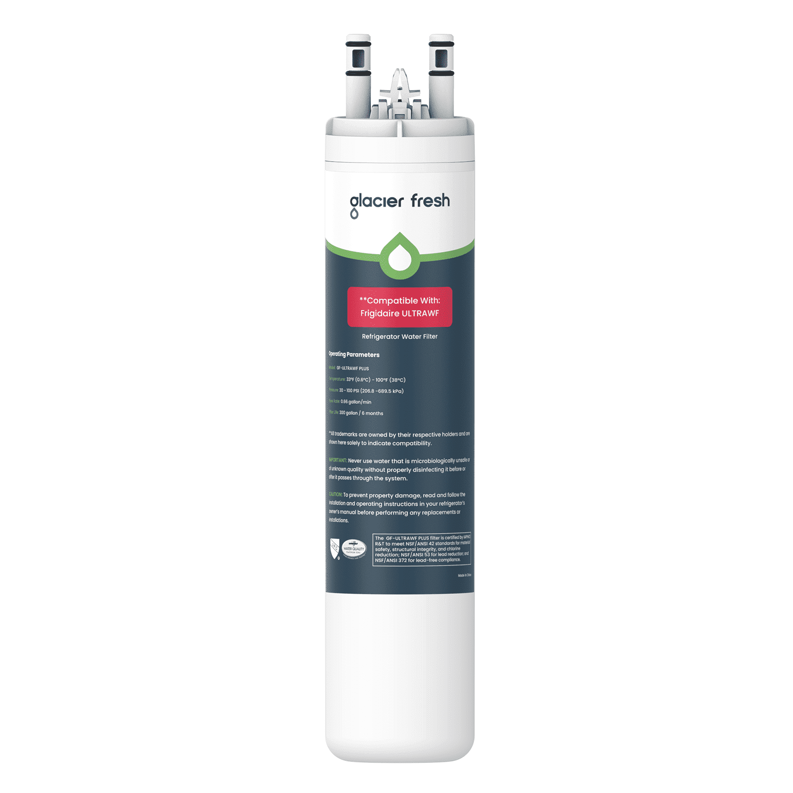 GLACIER FRESH ULTRAWF Refrigerator Water Filter, NSF/ANSI 53 & 372 Certified, Compatible with Frigidaire Pure Source Ultra, Kenmore 9999, 469999, 46-9999, A0094E28261, 1 Pack