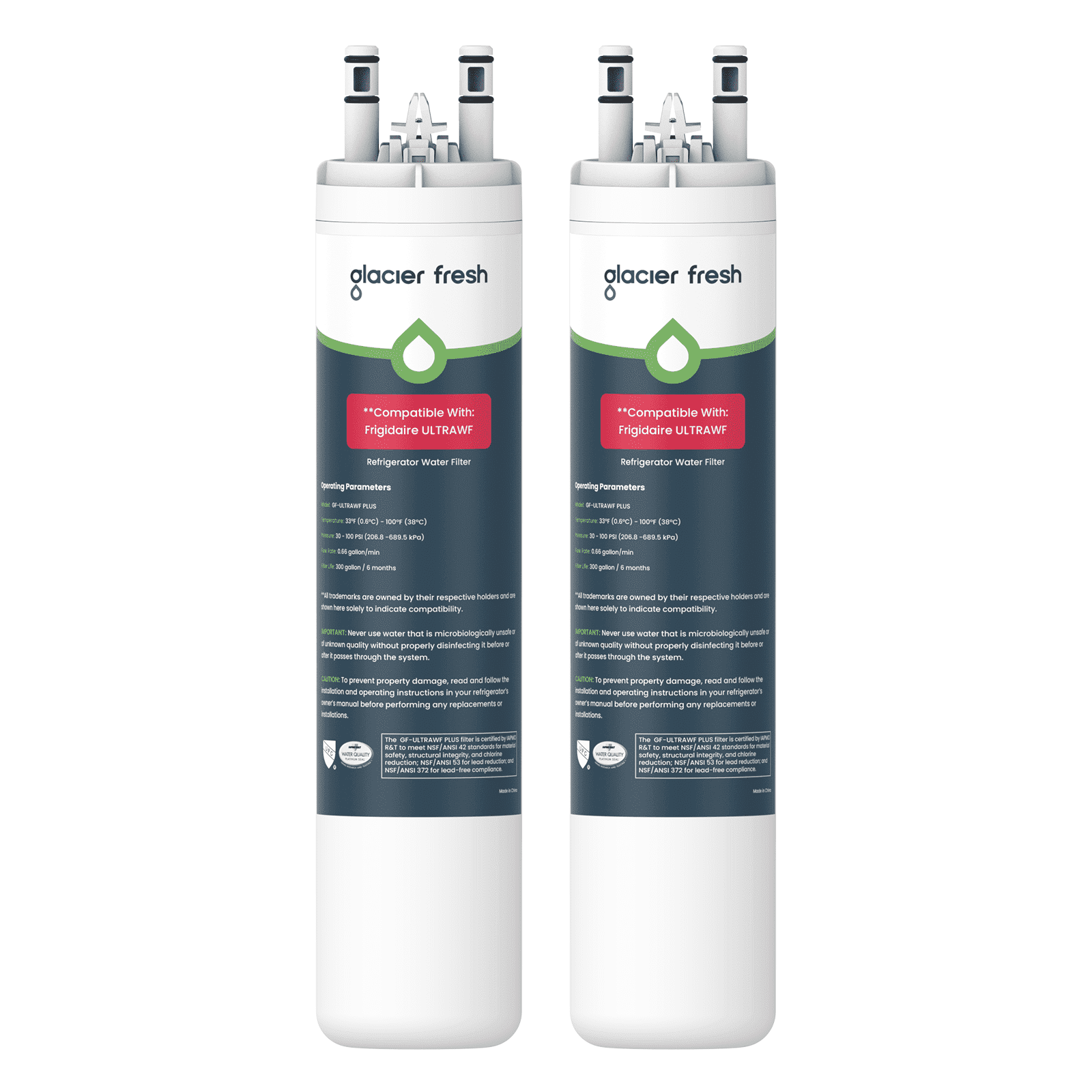 GLACIER FRESH ULTRAWF Refrigerator Water Filter, NSF/ANSI 53 & 372 Certified, Compatible with Frigidaire Pure Source Ultra, Kenmore 9999, 469999, 46-9999, A0094E28261, 2 Pack