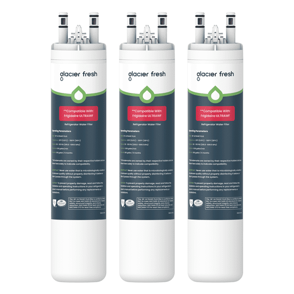 GLACIER FRESH Replacement for Frigidaire ULTRAWF, Pure Source Ultra, Kenmore 9999, 469999, 46-9999, A0094E28261 Refrigerator Water Filter, NSF/ANSI 53, 3 Pack