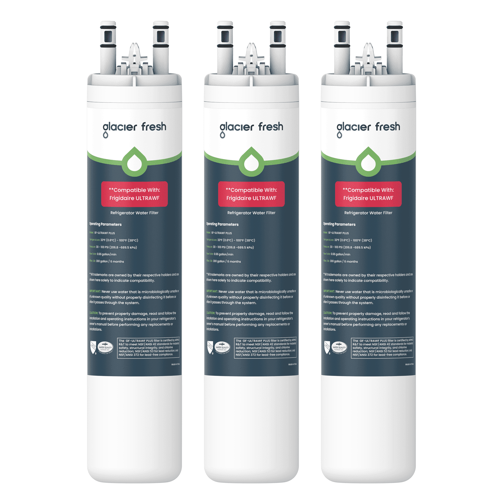 GLACIER FRESH ULTRAWF Refrigerator Water Filter, NSF/ANSI 53 & 372 Certified, Compatible with Frigidaire Pure Source Ultra, Kenmore 9999, 469999, 46-9999, A0094E28261, 3 Pack