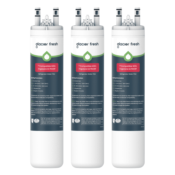 GLACIER FRESH ULTRAWF Refrigerator Water Filter, NSF/ANSI 53 & 372 Certified, Compatible with Frigidaire Pure Source Ultra, Kenmore 9999, 469999, 46-9999, A0094E28261, 3 Pack