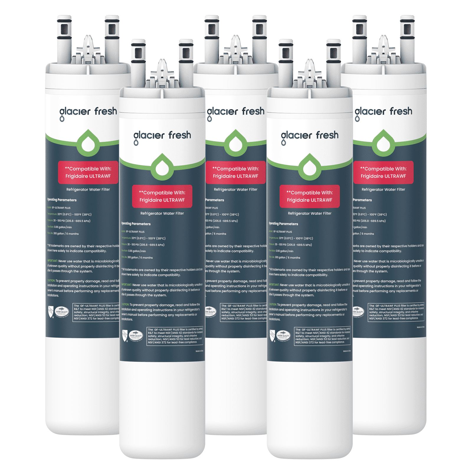 GLACIER FRESH ULTRAWF Refrigerator Water Filter, NSF/ANSI 53 & 372 Certified, Compatible with Frigidaire Pure Source Ultra, Kenmore 9999, 469999, 46-9999, A0094E28261, 5 Pack