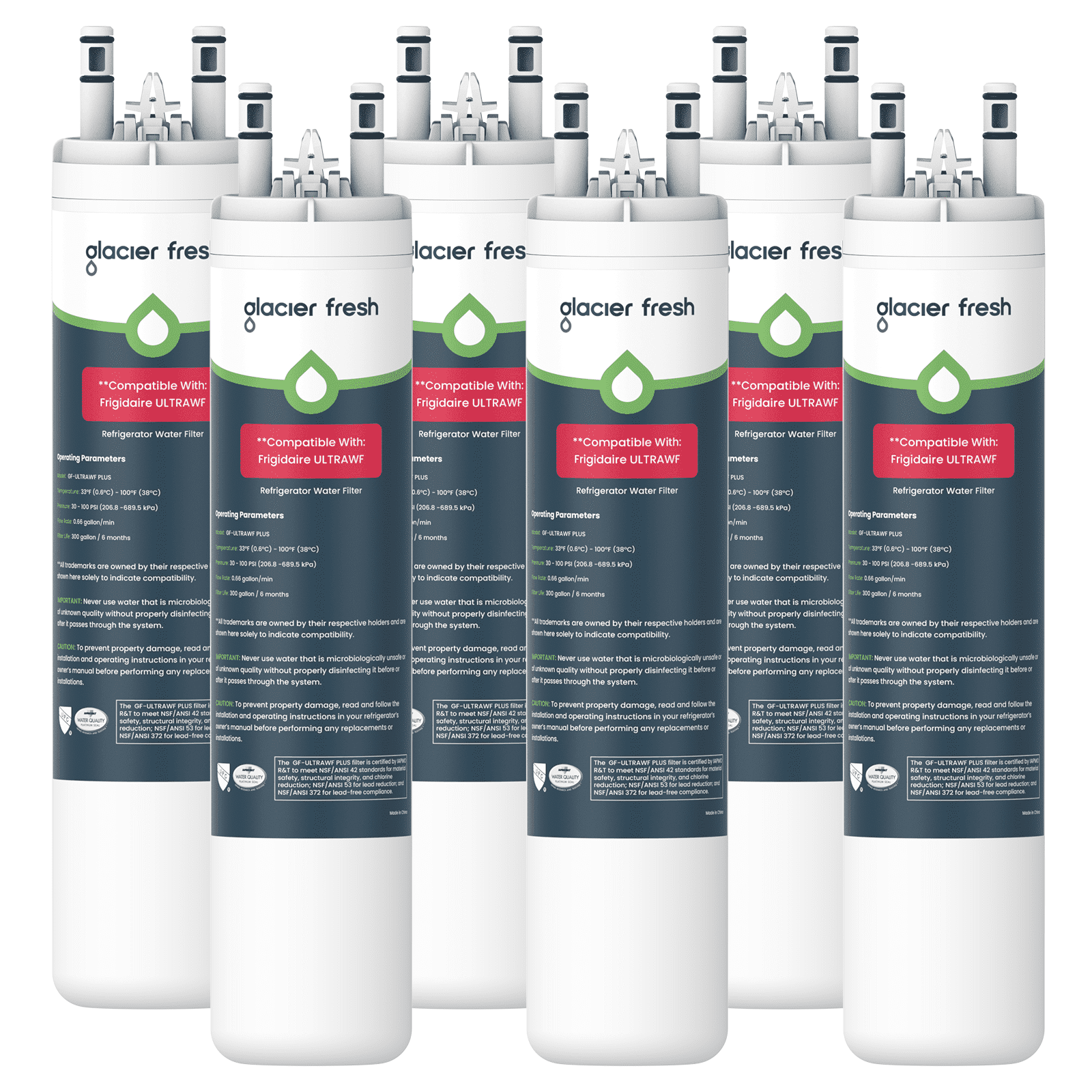 GLACIER FRESH ULTRAWF Refrigerator Water Filter, NSF/ANSI 53 & 372 Certified, Compatible with Frigidaire Pure Source Ultra, Kenmore 9999, 469999, 46-9999, A0094E28261, 6 Pack