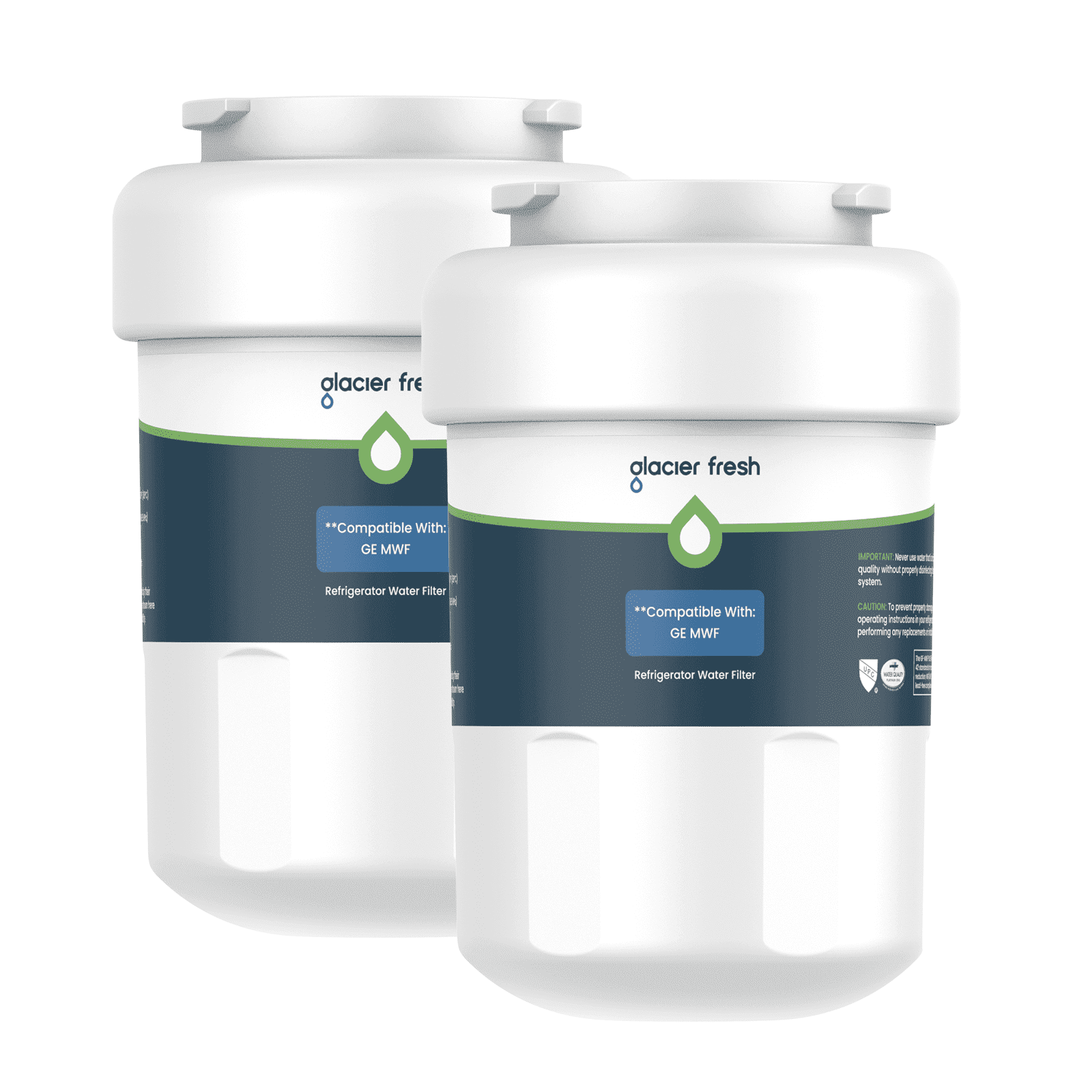 GLACIER FRESH MWF Refrigerator Water Filter Replacement, NSF/ANSI 53 & 372 Certified, Compatible with SmartWater MWFP, MWFA, GWF, HDX FMG-1, WFC1201, RWF1060, 2 Pack