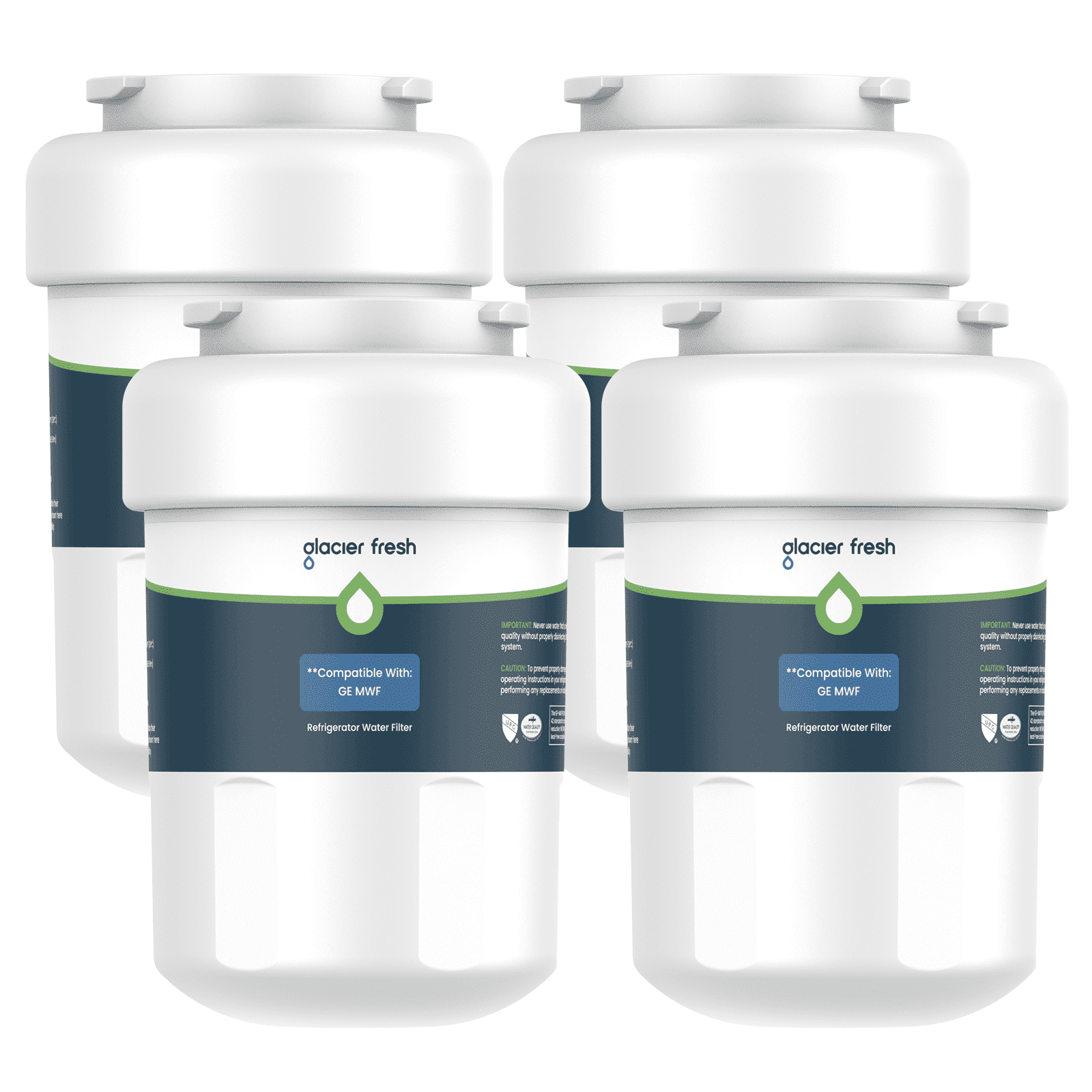 GLACIER FRESH MWF Refrigerator Water Filter Replacement, NSF/ANSI 53 & 372 Certified, Compatible with SmartWater MWFP, MWFA, GWF, HDX FMG-1, WFC1201, RWF1060, 4 Pack