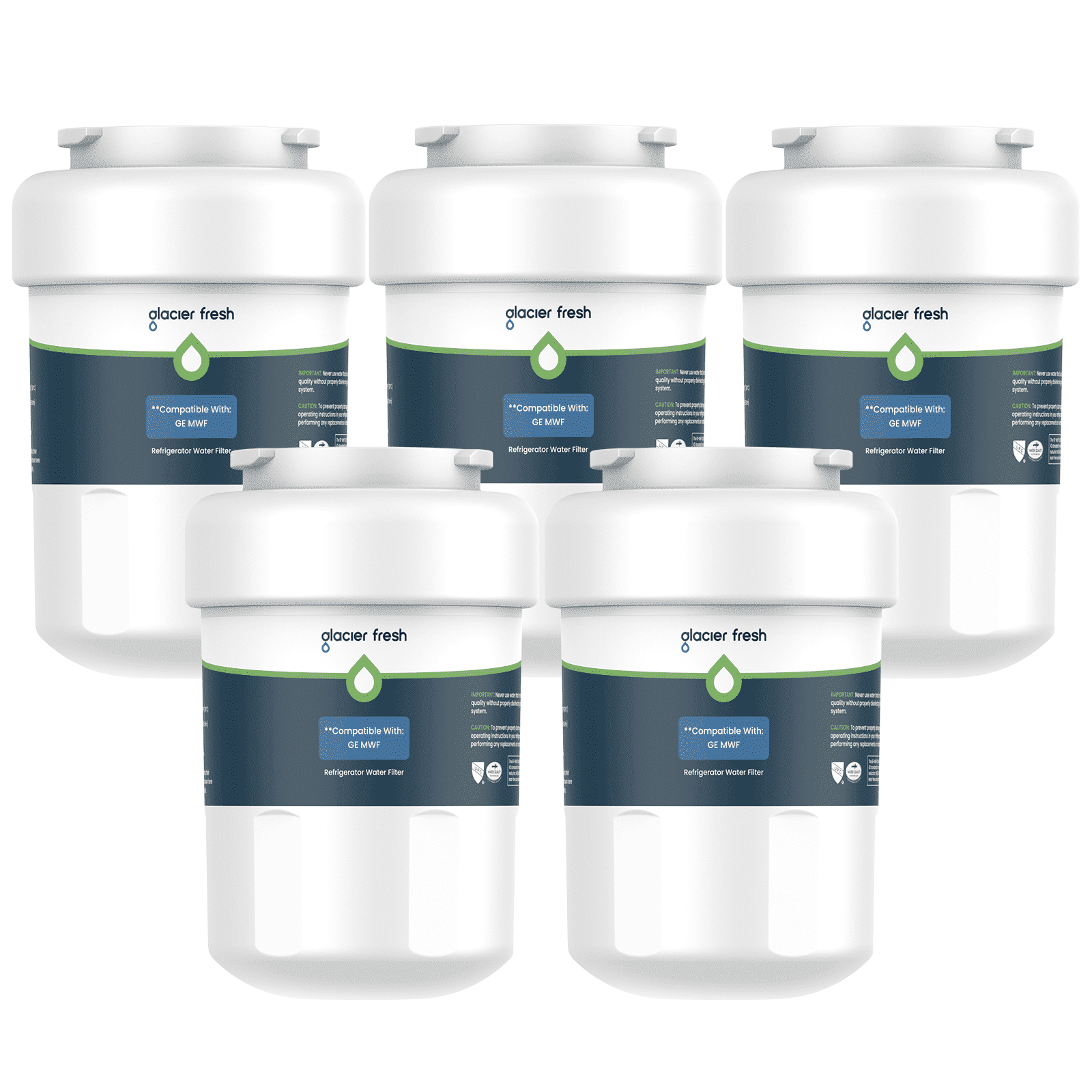 GLACIER FRESH MWF Refrigerator Water Filter Replacement, NSF/ANSI 53 & 372 Certified, Compatible with SmartWater MWFP, MWFA, GWF, HDX FMG-1, WFC1201, RWF1060, 5 Pack