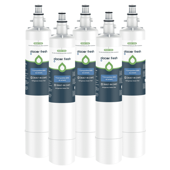 GLACIER FRESH Replacement for RPWFE, RPWF (Built-in CHIP) Refrigerator Water Filter, Compatible with GFE28GYNFS, GFE28GELDS, PFE28KELDS, PFE28KYNFS, GFD28GELDS, NSF/ANSI 53, 5 Pack