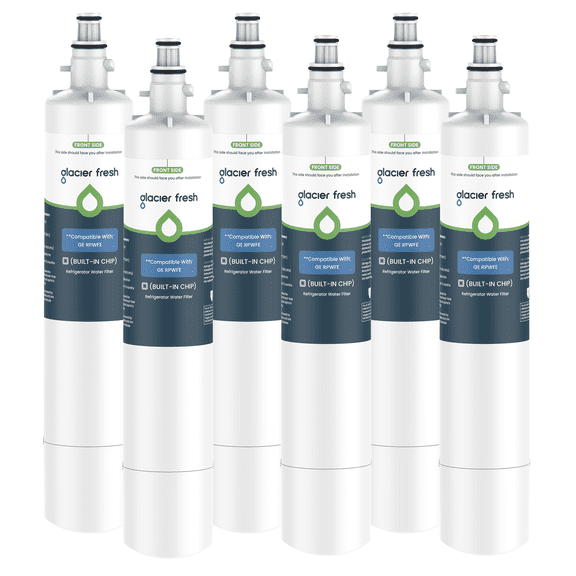 GLACIER FRESH Replacement for RPWFE, RPWF (Built-in CHIP) Refrigerator Water Filter, Compatible with GFE28GYNFS, GFE28GELDS, PFE28KELDS, PFE28KYNFS, GFD28GELDS, NSF/ANSI 53, 6 Pack