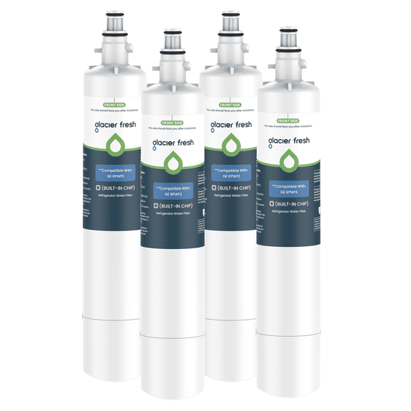 GLACIER FRESH Replacement for RPWFE, RPWF (Built-in CHIP) Refrigerator Water Filter, Compatible with GFE28GYNFS, GFE28GELDS, PFE28KELDS, PFE28KYNFS, GFD28GELDS, NSF/ANSI 53, 4 Pack