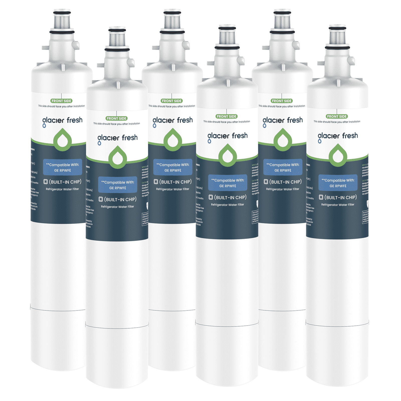 GLACIER FRESH RPWFE Refrigerator Water Filter, NSF/ANSI 53 & 372 Certified, Replacement for RPWF (Built-in CHIP), Compatible with GFE28GELDS, GFE28GYNFS, PFE28KELDS, PFE28KYNFS, GFD28GELDS, 6 Pack