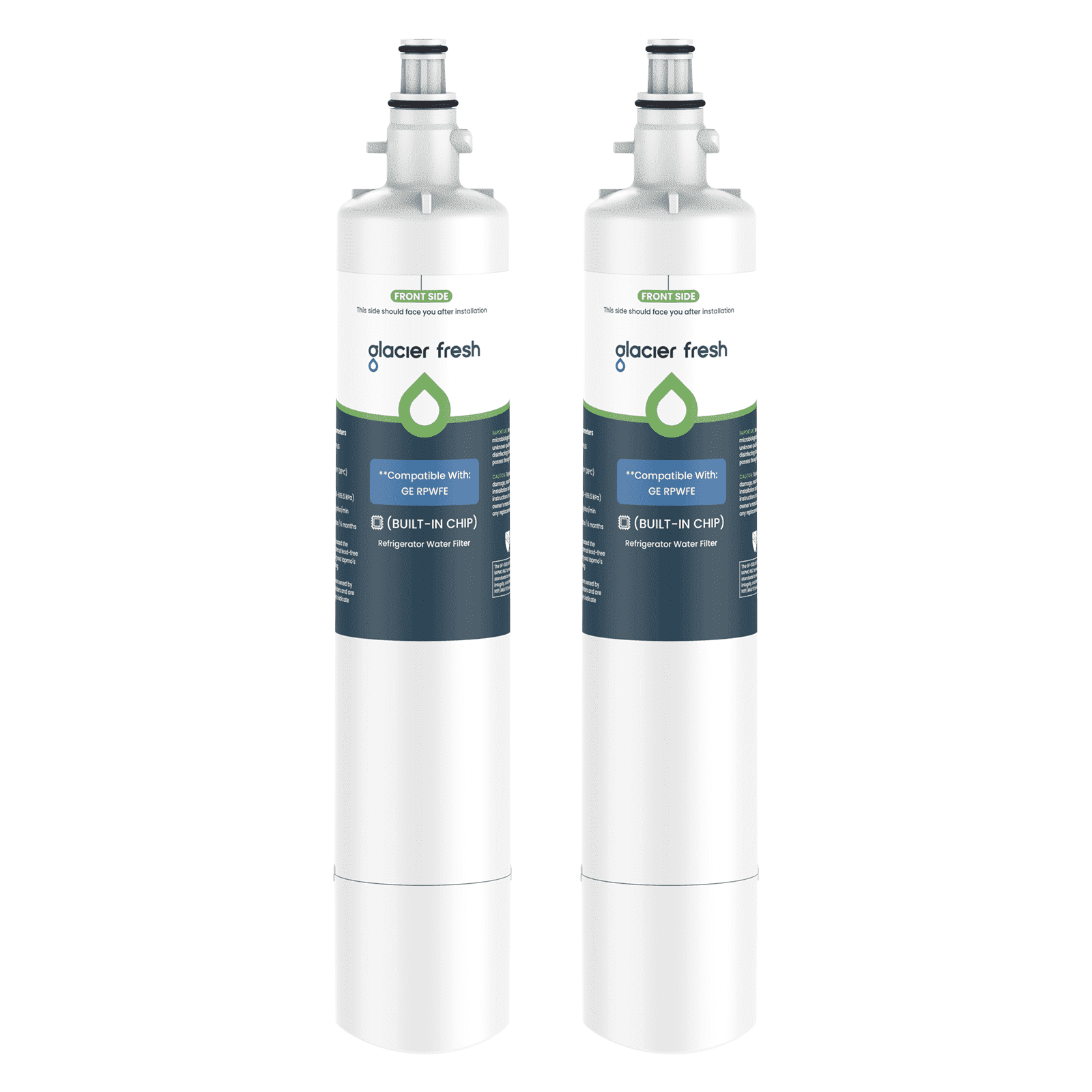 GLACIER FRESH RPWFE Refrigerator Water Filter, NSF/ANSI 53 & 372 Certified, Replacement for RPWF (Built-in CHIP), Compatible with GFE28GELDS, GFE28GYNFS, PFE28KELDS, PFE28KYNFS, GFD28GELDS, 2 Pack