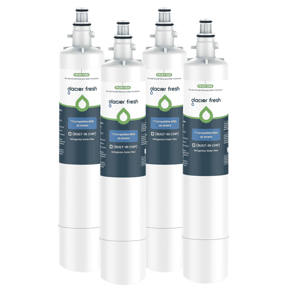 GLACIER FRESH RPWFE Refrigerator Water Filter, NSF/ANSI 53 & 372 Certified, Replacement for RPWF (Built-in CHIP), Compatible with GFE28GELDS, GFE28GYNFS, PFE28KELDS, PFE28KYNFS, GFD28GELDS, 4 Pack