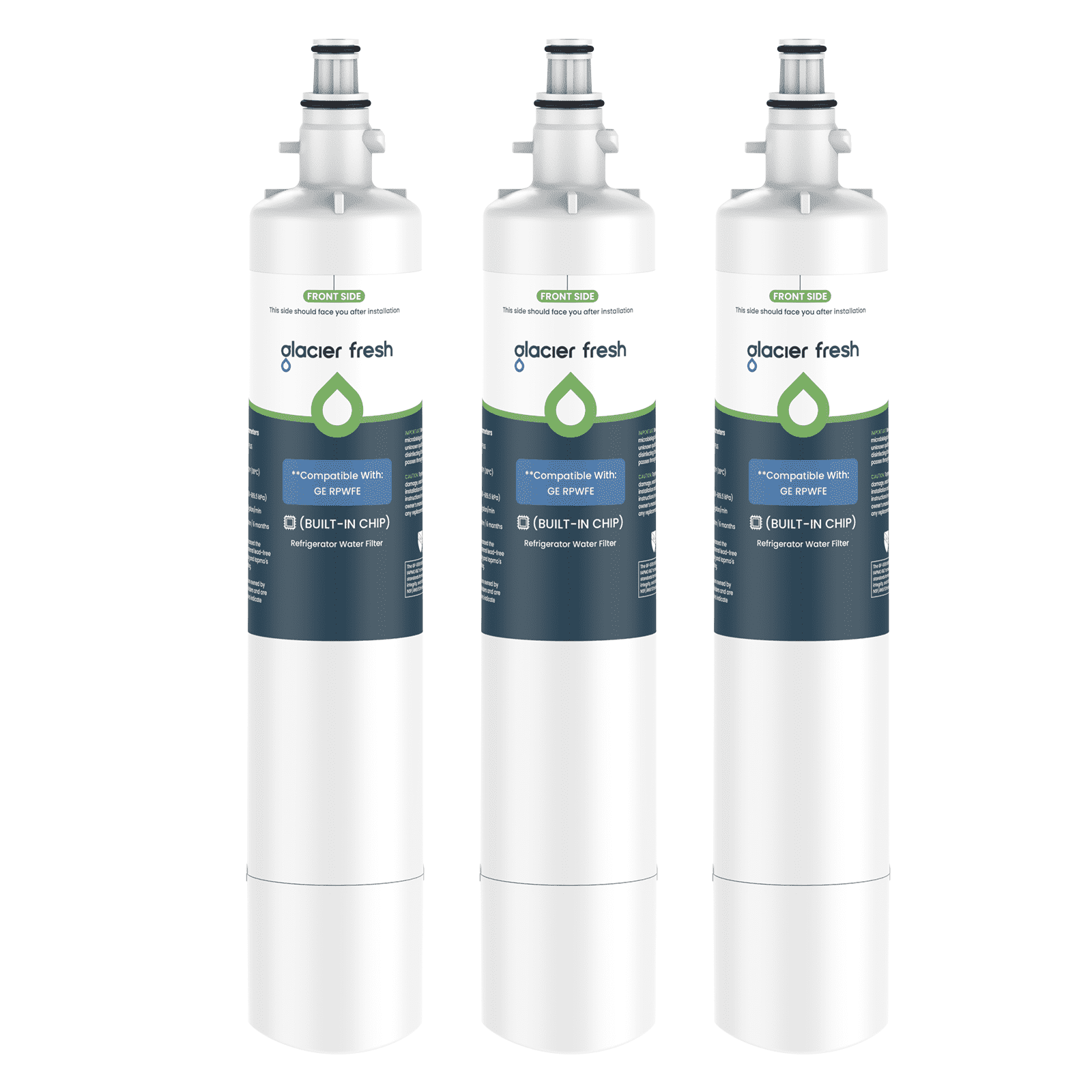 GLACIER FRESH RPWFE Refrigerator Water Filter, NSF/ANSI 53 & 372 Certified, Replacement for RPWF (Built-in CHIP), Compatible with GFE28GELDS, GFE28GYNFS, PFE28KELDS, PFE28KYNFS, GFD28GELDS, 3 Pack