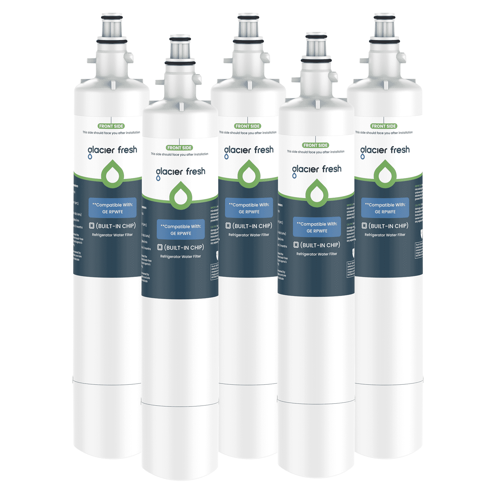 GLACIER FRESH RPWFE Refrigerator Water Filter, NSF/ANSI 53 & 372 Certified, Replacement for RPWF (Built-in CHIP), Compatible with GFE28GELDS, GFE28GYNFS, PFE28KELDS, PFE28KYNFS, GFD28GELDS, 5 Pack