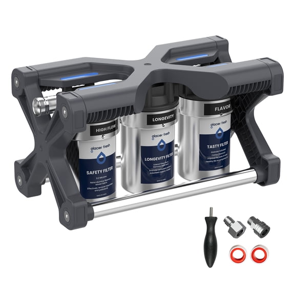 GLACIER FRESH RV Water Filtration System with 0.2 micron Water Filter, 3-Stage Premium Filtration, Compact 5 inch Filter, for RVs, Campers and Boats