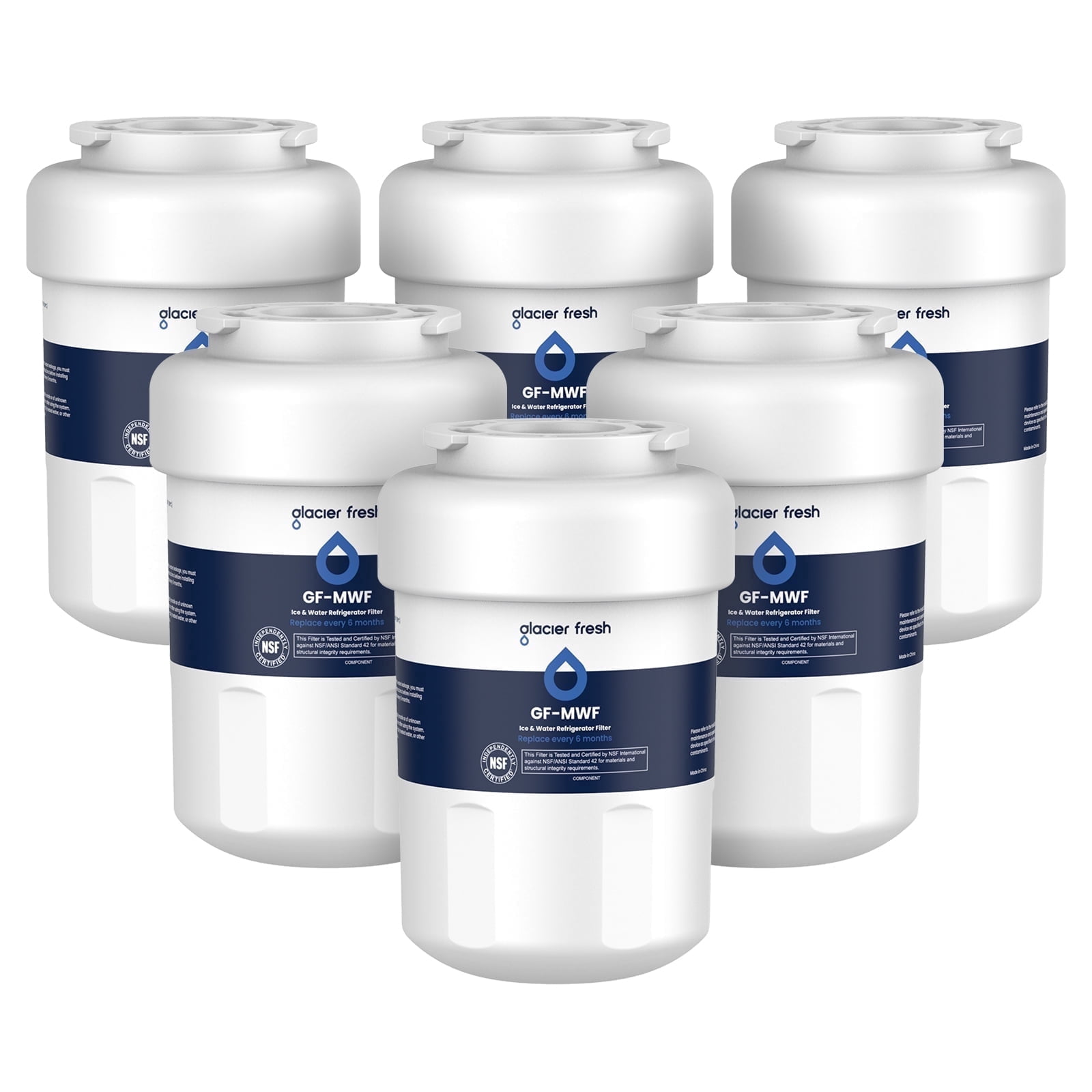 GLACIER FRESH Replacement for MWF Refrigerator Water Filters, SmartWater MWFP, MWFA, GWF, HDX FMG-1, WFC1201, RWF1060, 197D6321P006, 6 Pack