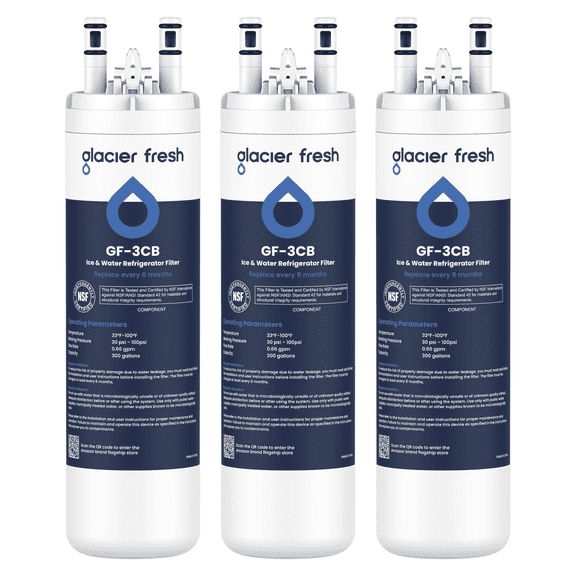 GLACIER FRESH WF3CB Refrigerator Water Filter Replacement for PureSource 3, 706465, WF425, PS3412266, AP4567491, 242017800 Refrigerator Water Filter, Pack of 3