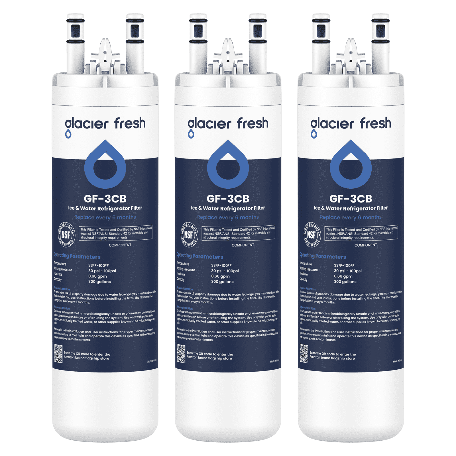 GLACIER FRESH WF3CB Refrigerator Water Filter Replacement for PureSource 3, 706465, WF425, PS3412266, AP4567491, 242017800 Refrigerator Water Filter, Pack of 3