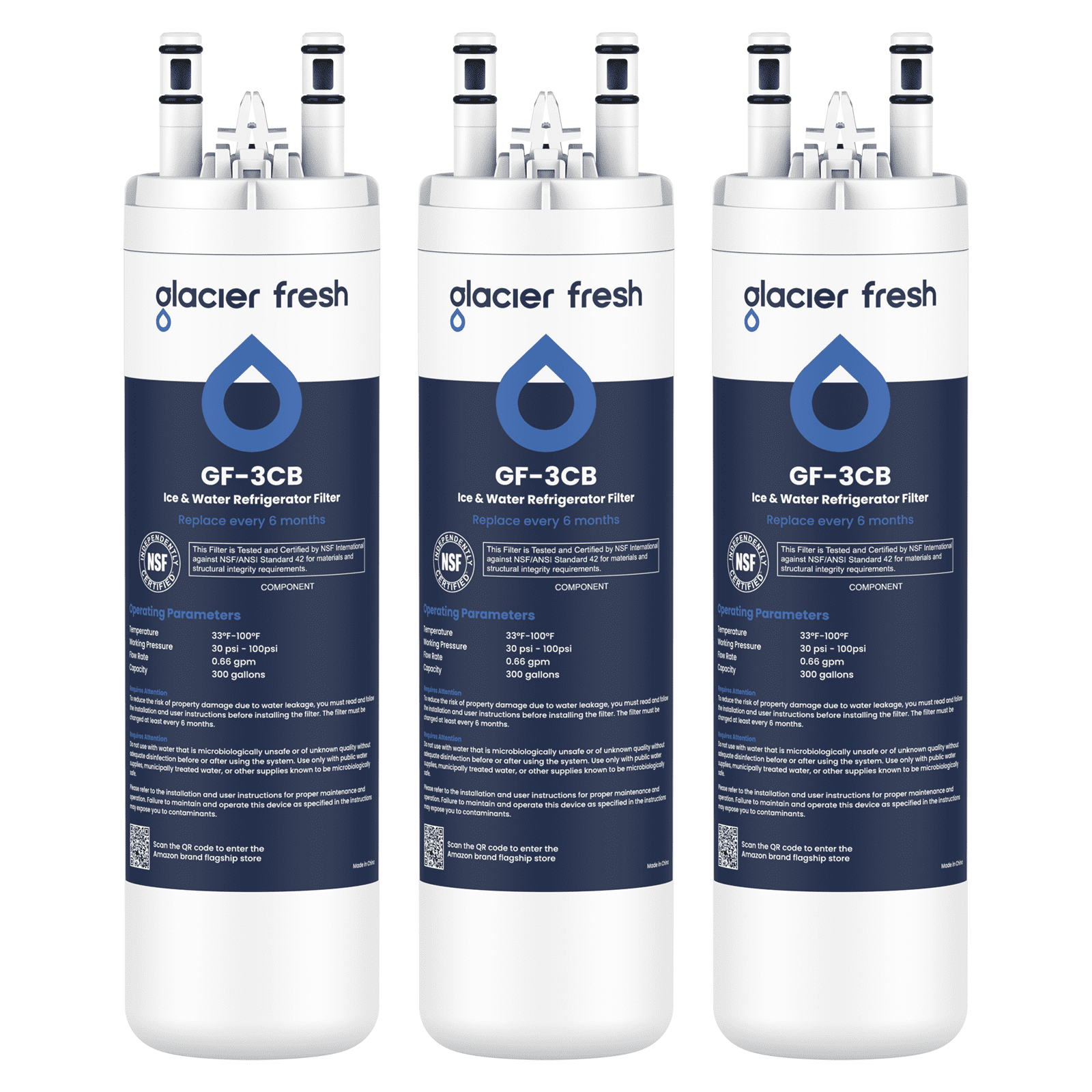 GLACIER FRESH WF3CB Refrigerator Water Filter Replacement for PureSource 3, 706465, WF425, PS3412266, AP4567491, 242017800 Refrigerator Water Filter, Pack of 3