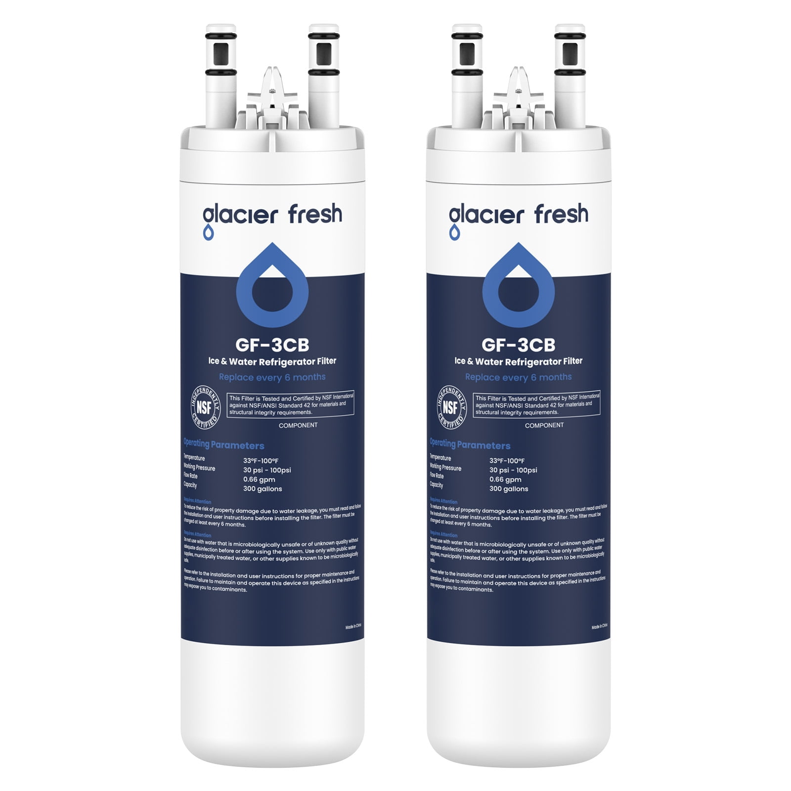 GLACIER FRESH WF3CB Refrigerator Water Filter Replacement for PureSource 3, 706465, WF425, PS3412266, AP4567491, 242017800 Refrigerator Water Filter, Pack of 2