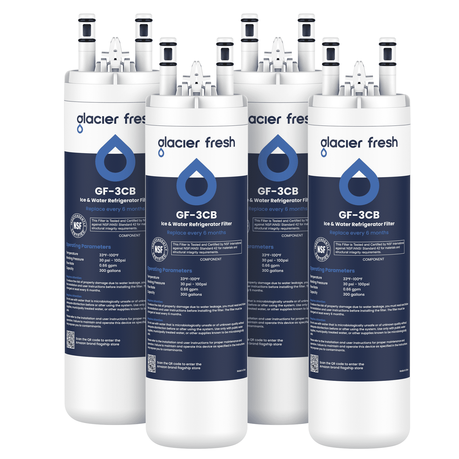 GLACIER FRESH WF3CB Refrigerator Water Filter Replacement for PureSource 3, 706465, WF425, PS3412266, AP4567491, 242017800 Refrigerator Water Filter, Pack of 4