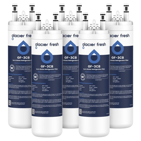 GLACIER FRESH WF3CB Refrigerator Water Filter Replacement for PureSource 3, 706465, WF425, PS3412266, AP4567491, 242017800 Refrigerator Water Filter, Pack of 5