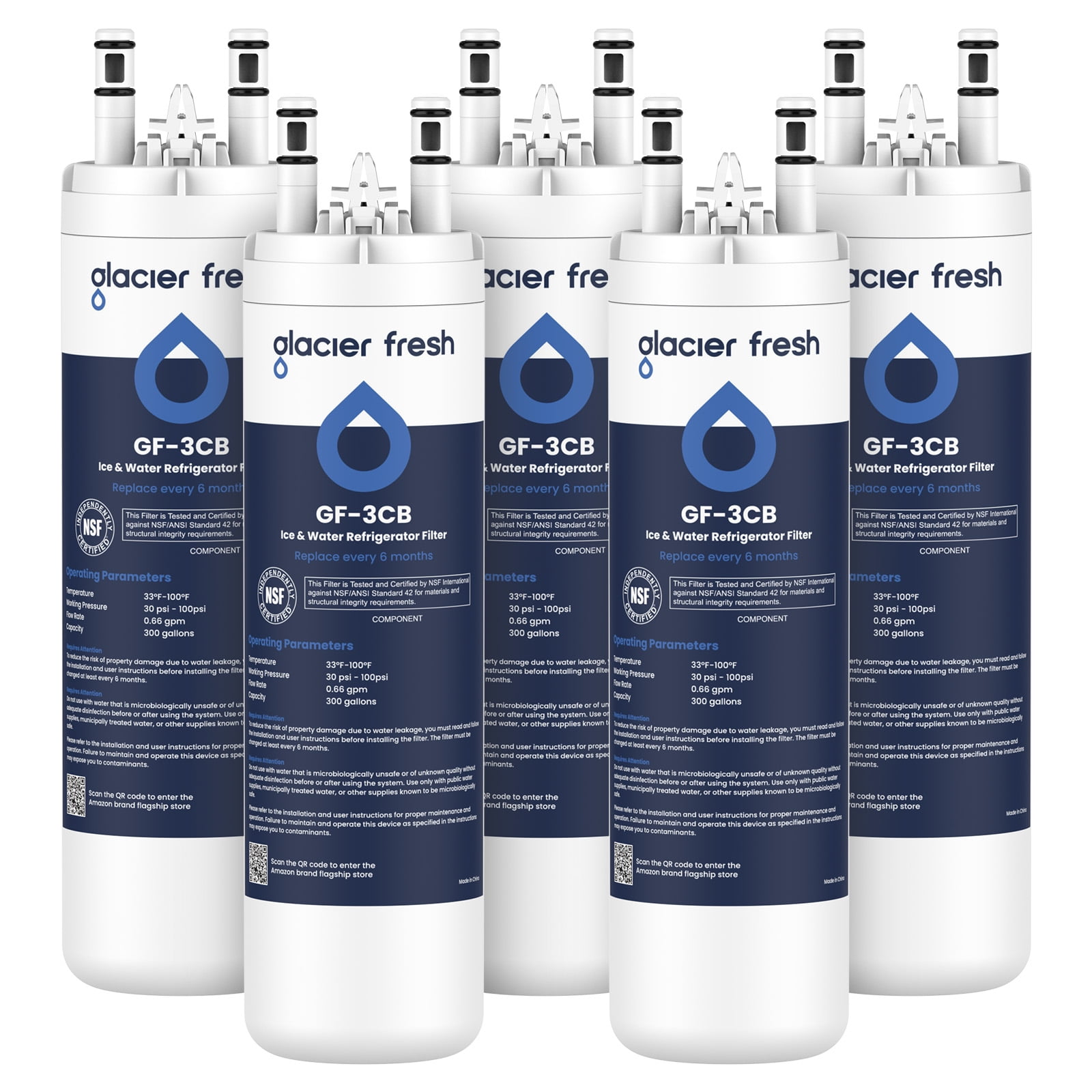 GLACIER FRESH WF3CB Refrigerator Water Filter Replacement for PureSource 3, 706465, WF425, PS3412266, AP4567491, 242017800 Refrigerator Water Filter, Pack of 5