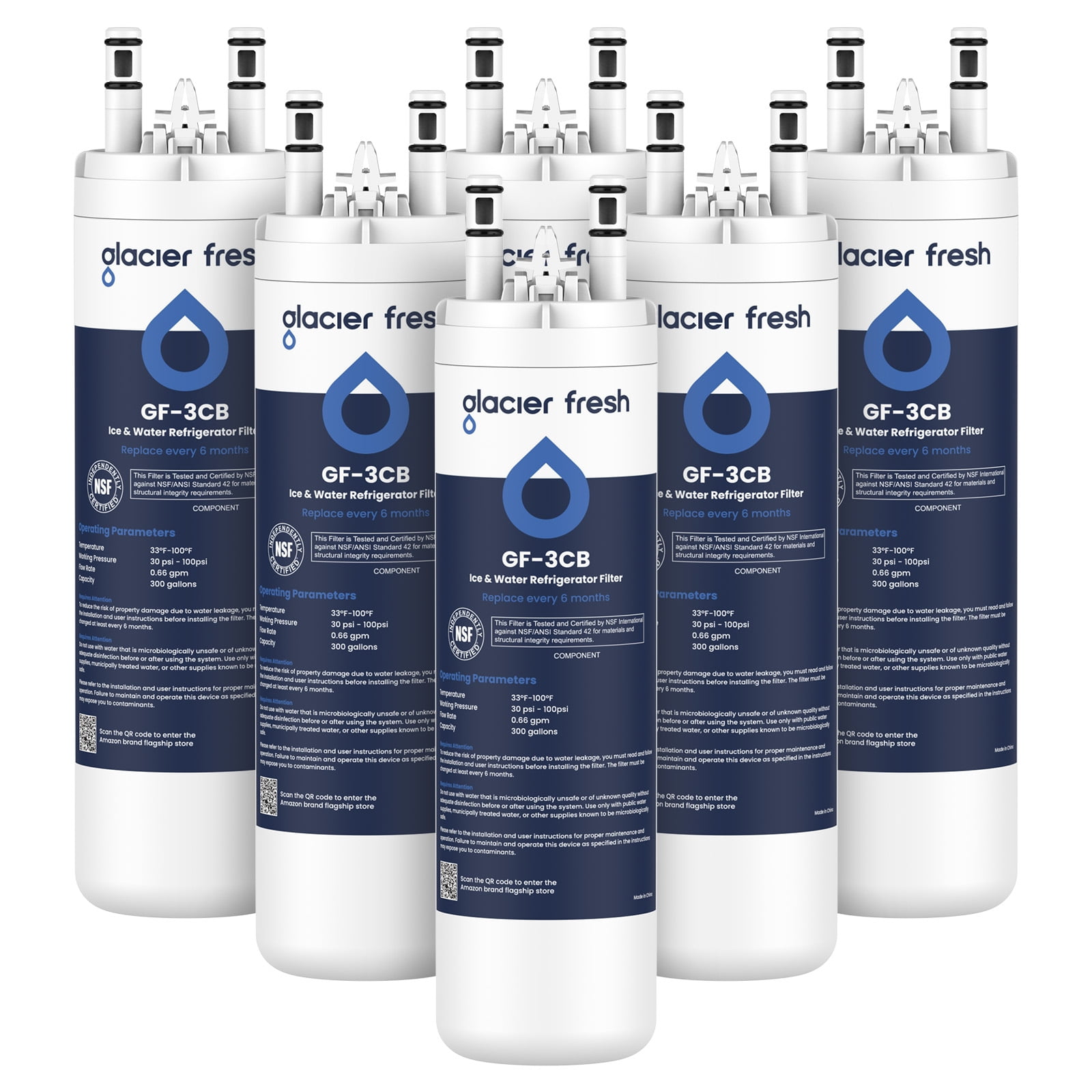 GLACIER FRESH WF3CB Refrigerator Water Filter Replacement for PureSource 3, 706465, WF425, PS3412266, AP4567491, 242017800 Refrigerator Water Filter, Pack of 6