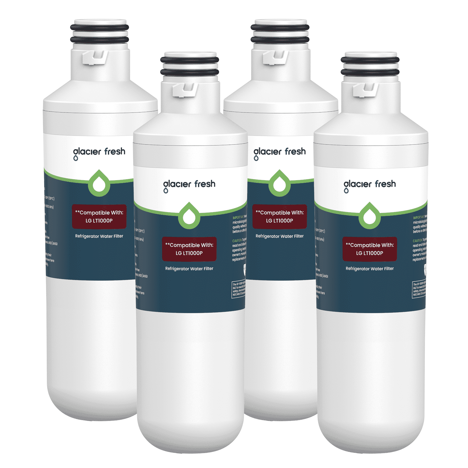 GLACIER FRESH LT1000PC Refrigerator Water Filter, NSF/ANSI 53 & 372 Certified, Compatible with MDJ64844601, ADQ747935, ADQ74793504, LG LT1000P, 4 Pack