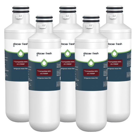 GLACIER FRESH LT1000PC Refrigerator Water Filter, NSF/ANSI 53 & 372 Certified, Compatible with MDJ64844601, ADQ747935, ADQ74793504, LG LT1000P, 5 Pack