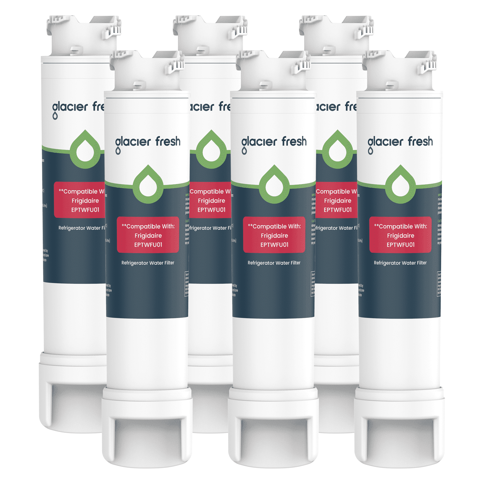 GLACIER FRESH EPTWFU01 Refrigerator Water Filter, NSF/ANSI 53 & 372 Certified, Compatible with EPTWFU01C, EWF02, Pure Source Ultra II, Pure Source Ultra 2, 4562222, 6 Pack