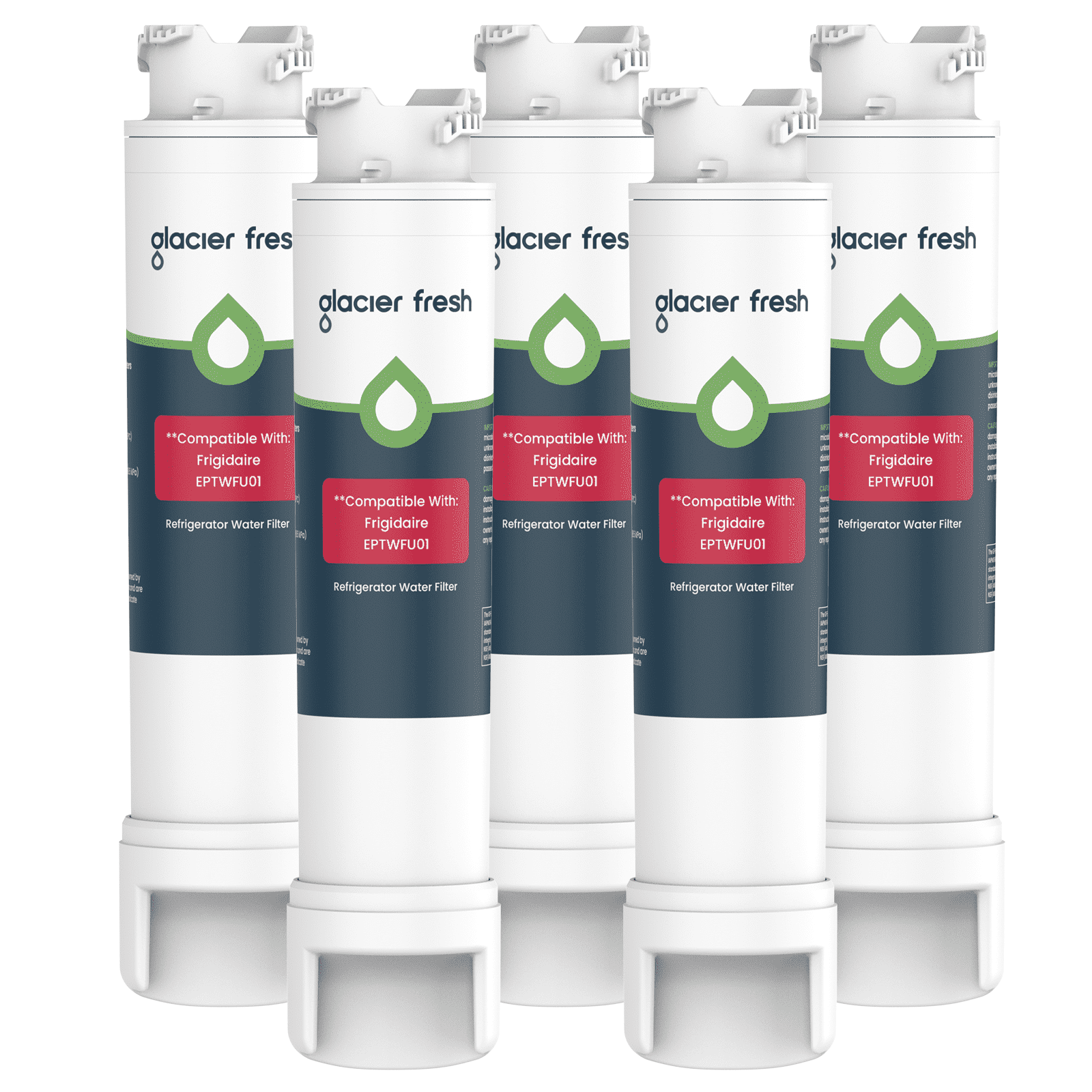 GLACIER FRESH EPTWFU01 Refrigerator Water Filter, NSF/ANSI 53 & 372 Certified, Compatible with EPTWFU01C, EWF02, Pure Source Ultra II, Pure Source Ultra 2, 4562222, 5 Pack
