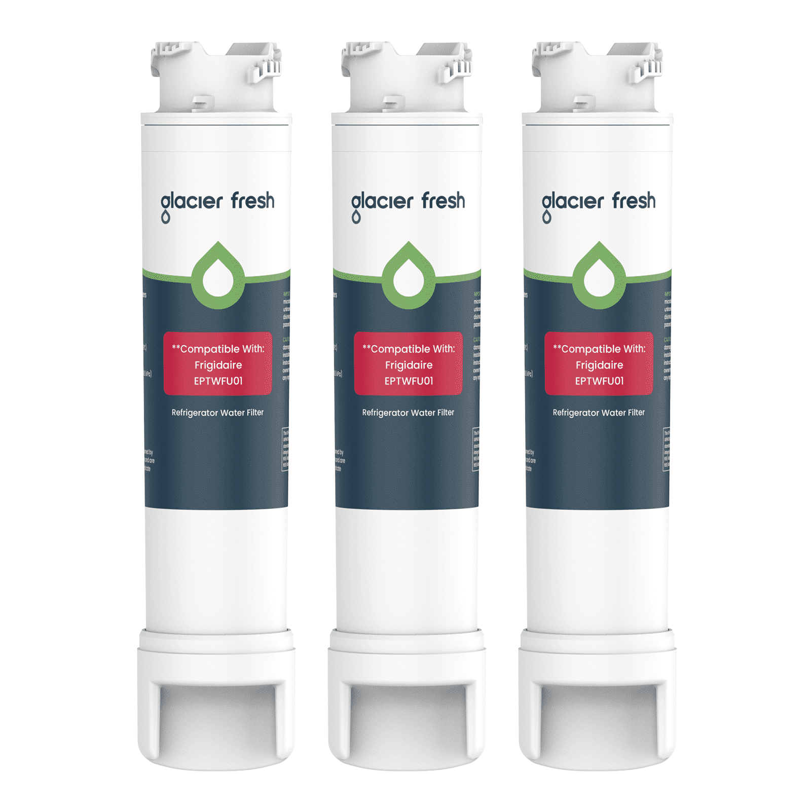 GLACIER FRESH EPTWFU01 Refrigerator Water Filter, NSF/ANSI 53 & 372 Certified, Compatible with EPTWFU01C, EWF02, Pure Source Ultra II, Pure Source Ultra 2, 4562222, 3 Pack