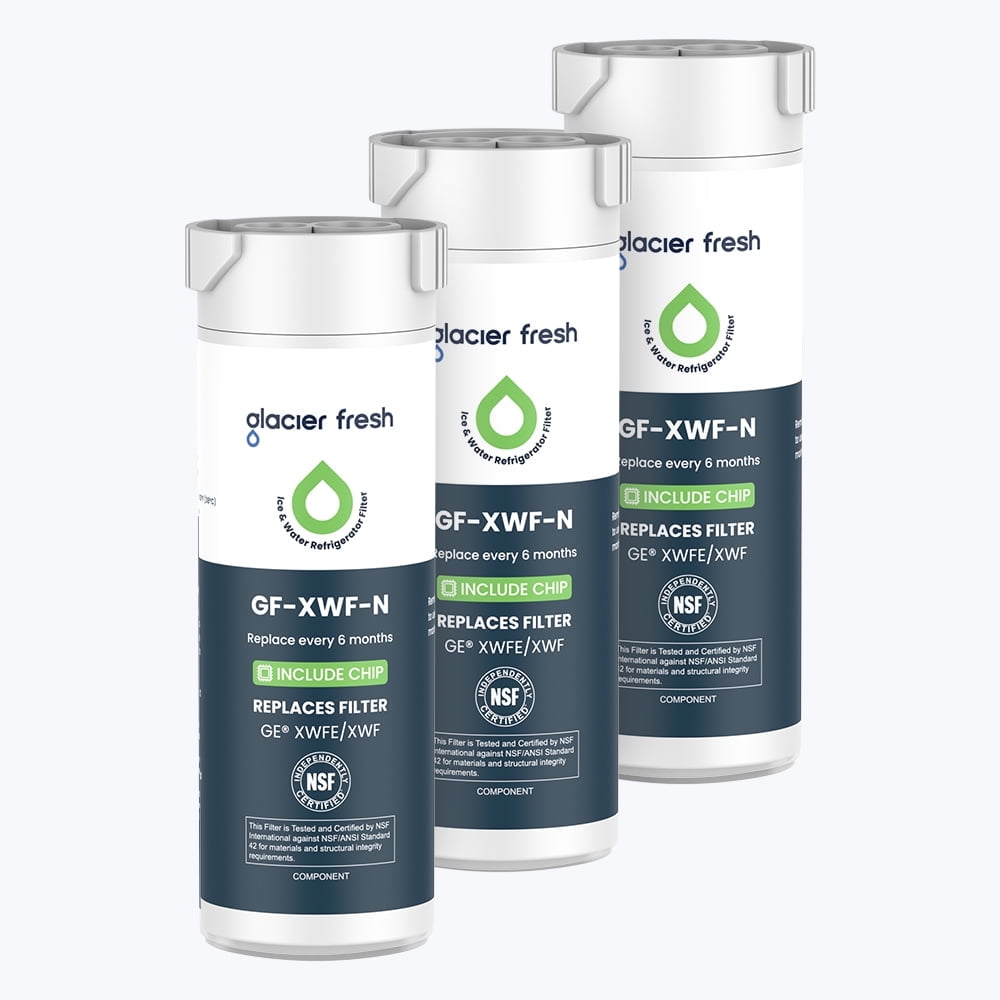GLACIER FRESH XWFE Water Filter, Replacement for XWFE, XWF Genuine Ge Refrigerator Compatible with French-Door - 3 Pack(with Chip)