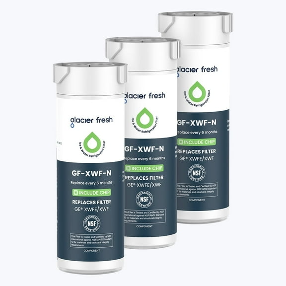 GLACIER FRESH XWFE Water Filter, Replacement for  XWFE, XWF Genuine Ge Refrigerator Compatible with  French-Door - 3 Pack(with Chip)