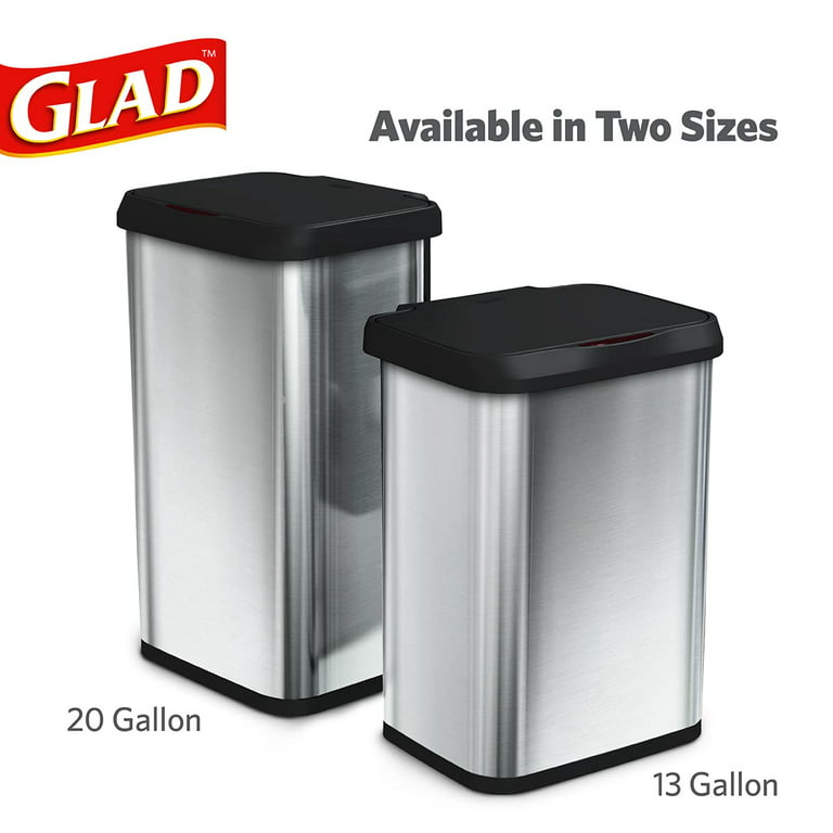 Glad 20 Gal Plastic Step Kitchen Trash Can, Black