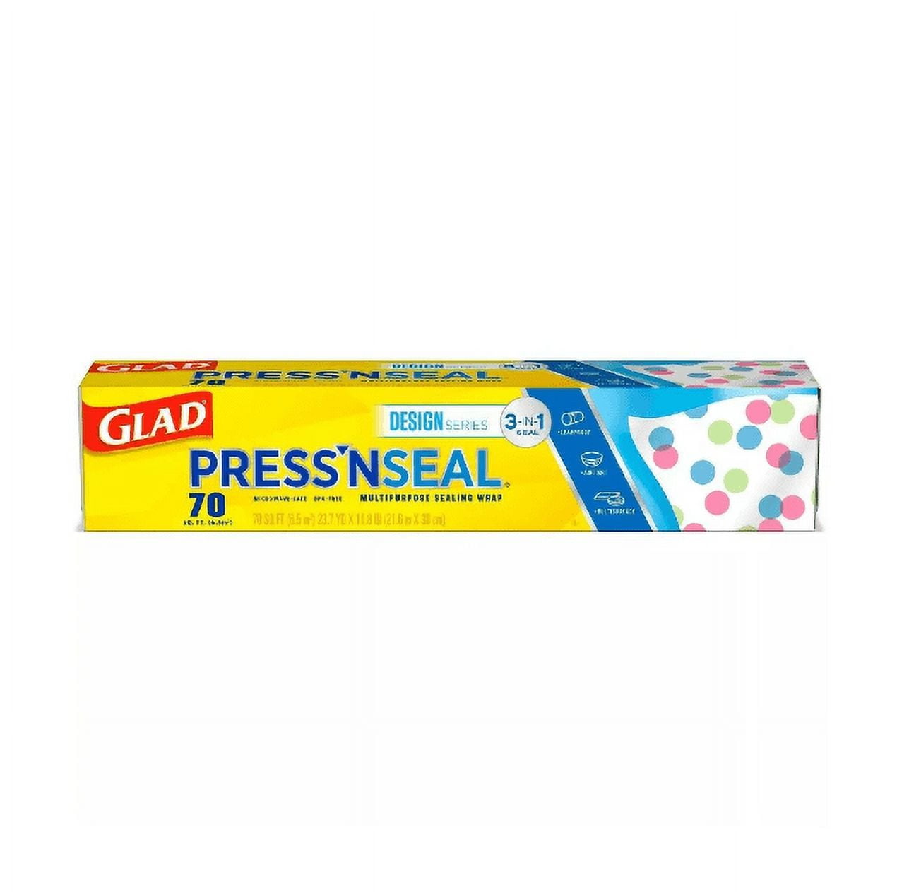 Glad 3 in 1 Press'n Seal Plastic Food Wrap, 70 Sq Ft, Airtight and