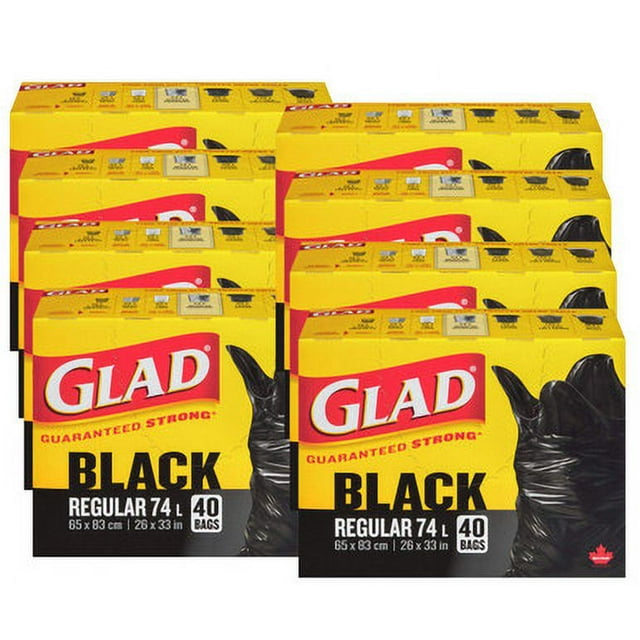 GLAD Black Garbage Bags Regular 74 Litres, 40 Bags(8/Case)