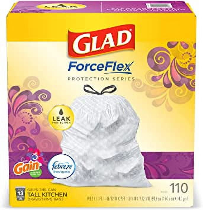 GLAD ForceFlex Tall Kitchen Drawstring Trash Bags, 13 Gallon White Trash  Bag for Kitchen Trash Can, Gain Moonlight Breeze with Febreze Freshness and